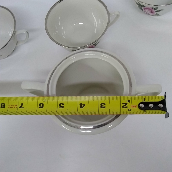 Royal Jackson Fine china 3 Cups 1 Sugar Dish 5pc Pink Rose w/ Silver Trim Patt.. - Picture 5 of 11